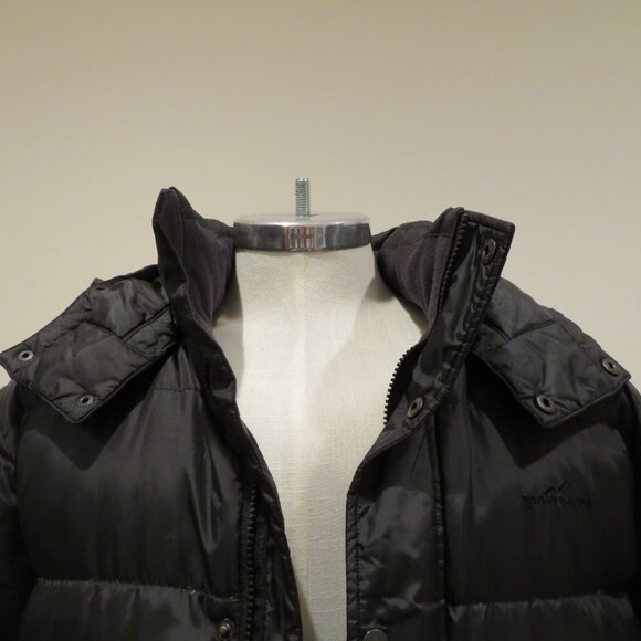 Men Large Black Puffer Jacket Eddie Bauer Goose Down Hood Lightweight Quilted - Picture 2 of 16